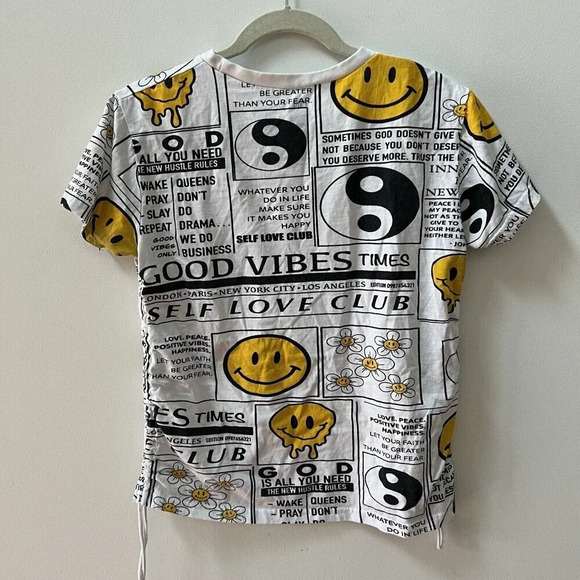 On Fire Womens Allover Graphic White T-Shirt “God is all you need” Large Smiley - Picture 8 of 10